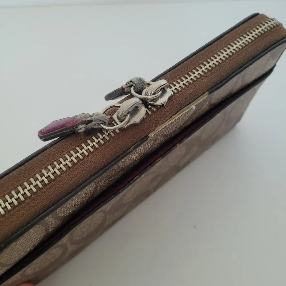 Coach Crossgrain Wallet Brown Zip Around Large Clutch‎ Accordion Classic Fair